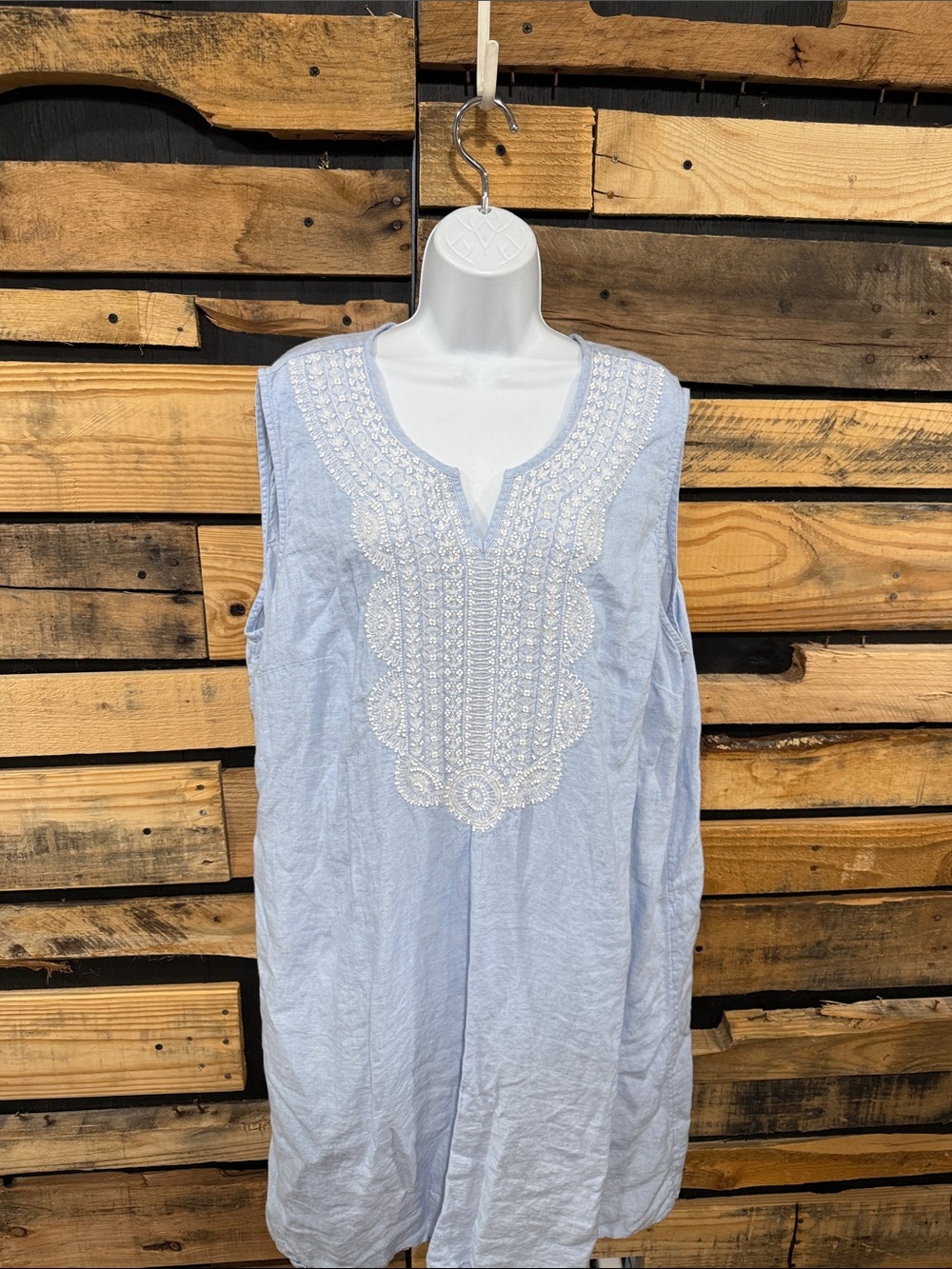 J. Jill Love 100% Linen Blue White Beaded Embroidered Boho Coastal Dress 3X - Picture 2 of 9